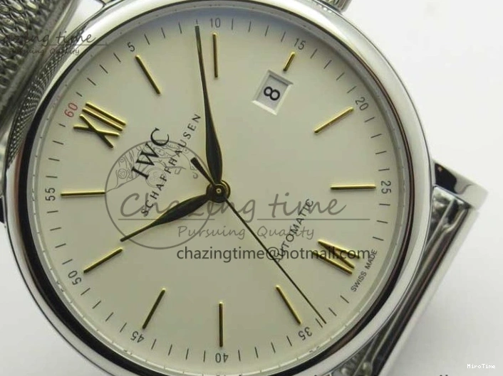 MIROTIME 0327 Breathable Portofino IW356501 SS V3 MK 1:1 Best Edition White Dial Gold Markers On SS Mesh Bracelet MIYOTA 7197